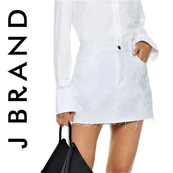 NWT J Brand Bonny Sequin Embellished Frayed Hem Denim Jean Mini Skirt - Picture 1 of 7